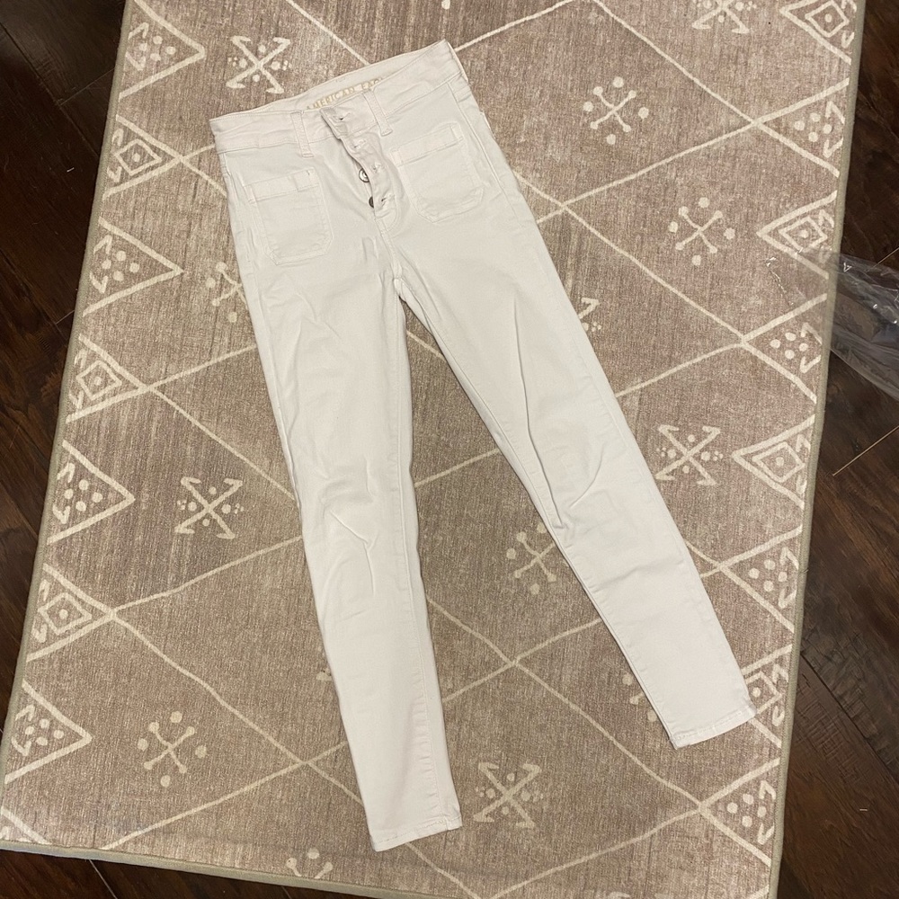 American Eagle Hi-Rise Jegging Crop White Jeans 00
